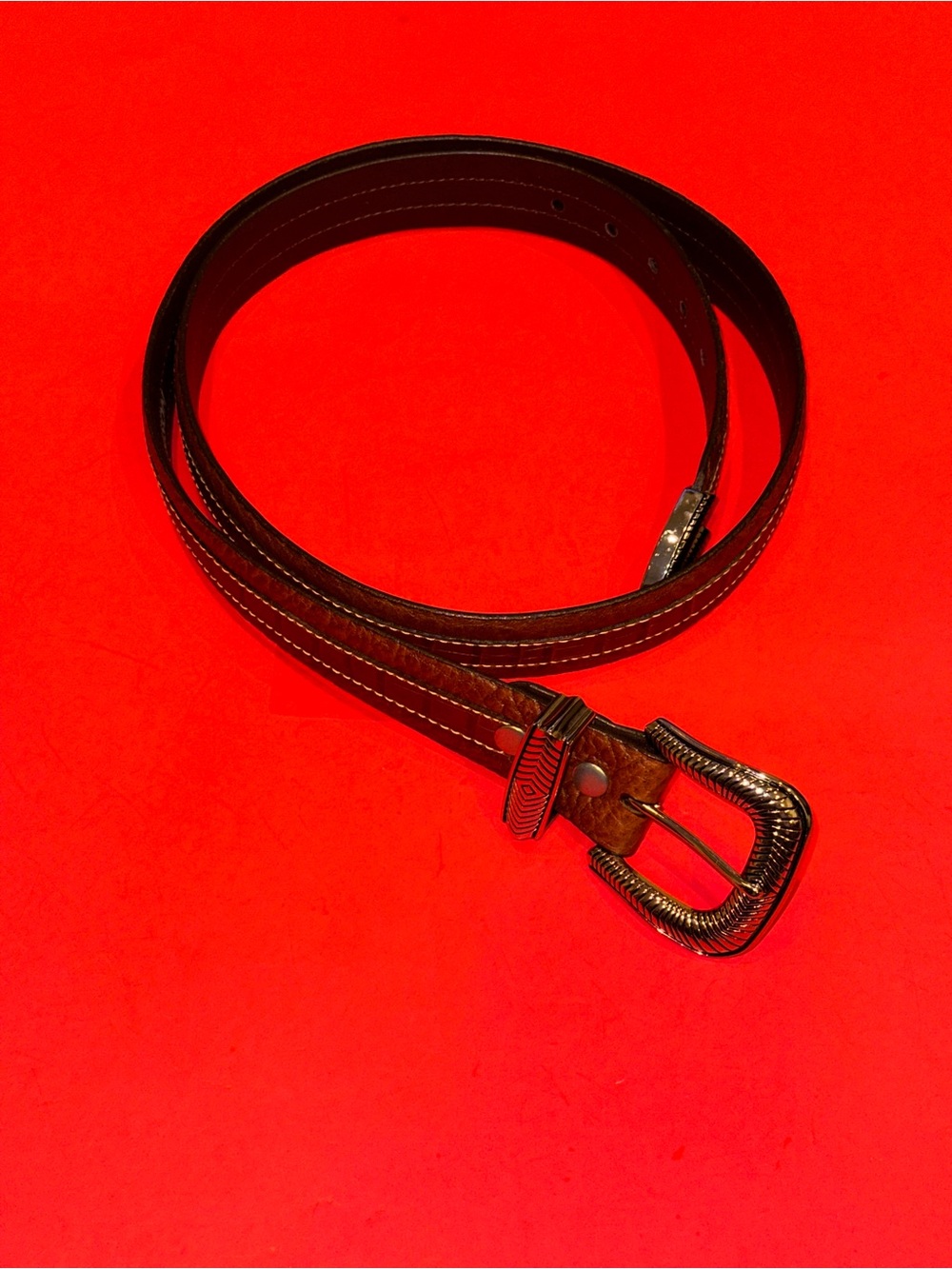 Vintage Bison Western Belt Animal Leather Brown Style 5164 Made In USA Size 48